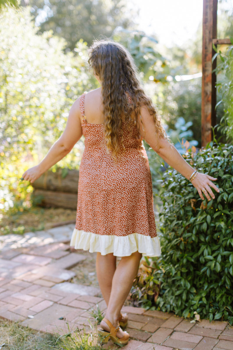 Gemma Dress in Rust Floral and Oat