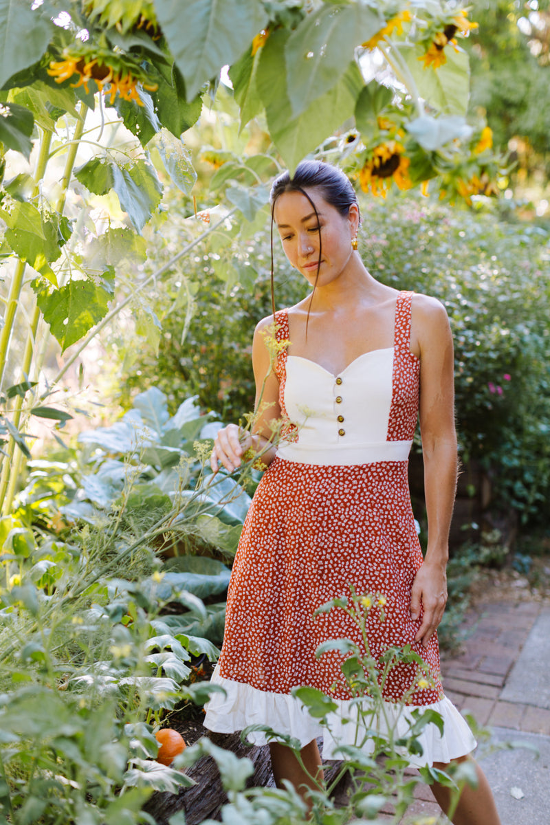 Gemma Dress in Rust Floral and Oat