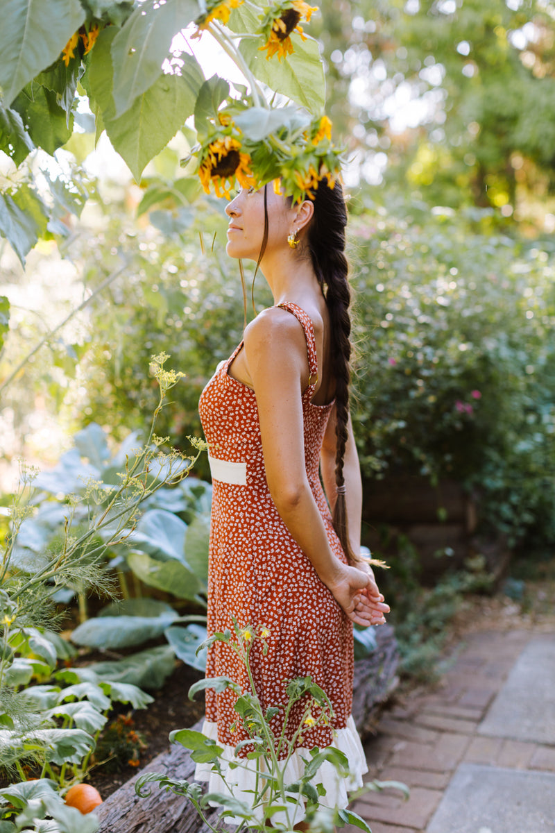 Gemma Dress in Rust Floral and Oat