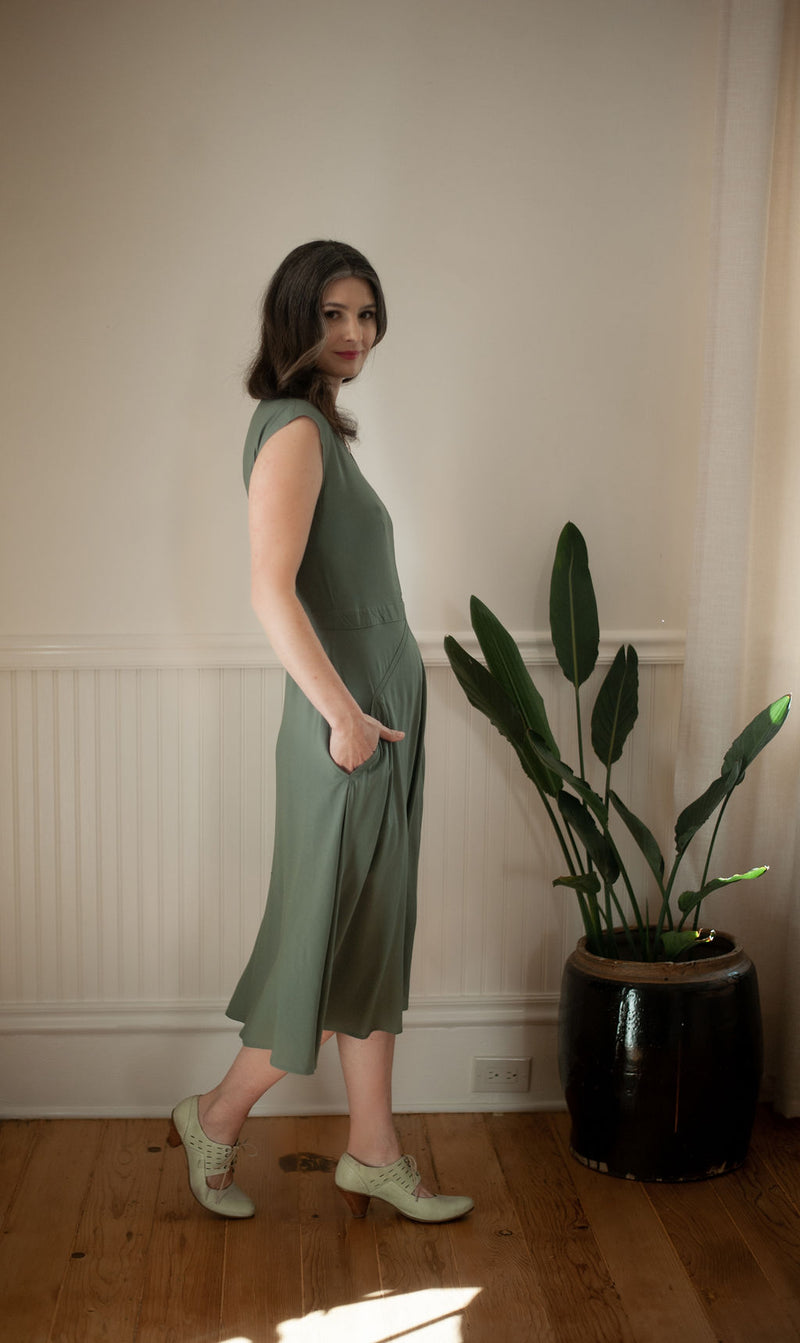 Xena Dress in Sage Green Challis