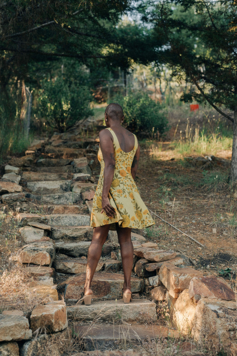 Delana Dress in Mustard Marigold Linen