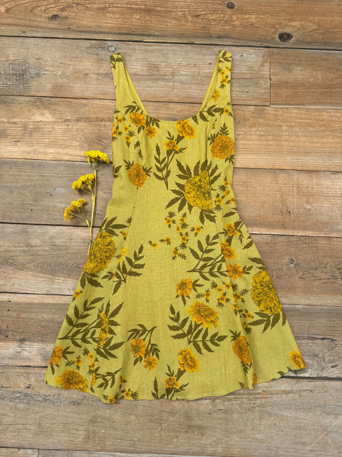 Delana Dress in Mustard Marigold Linen