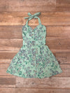 field day Dress Over Dyed Green Trumpet Flowers Bedding Dress one of a kind in Large