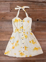 field day Dress Vintage Yellow Floral Bedding Dress one of a kind in Large