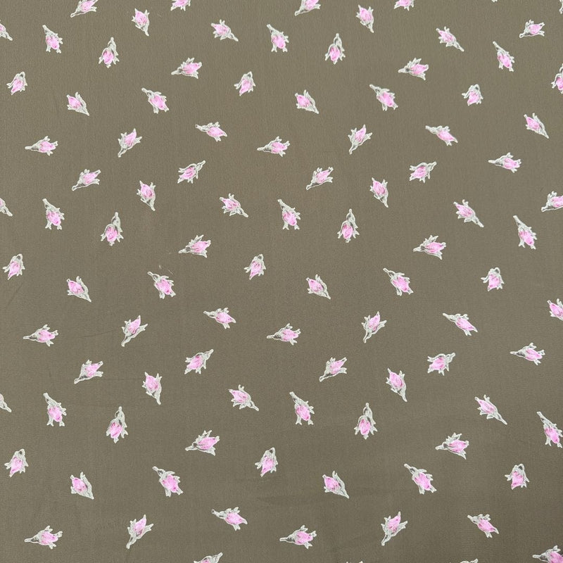 Field Day Fabric Olive Rose Bud Rayon Crepe Fabric by the Yard