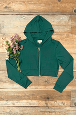 Field Day Hoodie Cropped Hoodie in Fern Green Modal