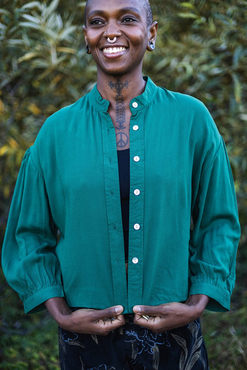 Field Day Jacket Drama Top in Emerald Green