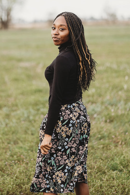 Field Day Skirt Bae Skirt in Black Herbal Challis