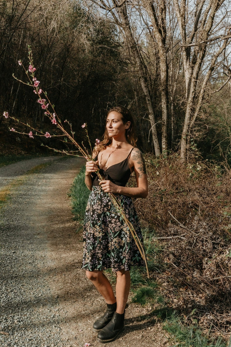 Field Day Skirt Bae Skirt in Black Herbal Challis