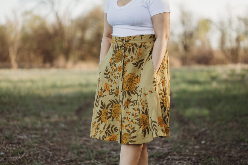 Field Day Skirt Bae Skirt in Mustard Marigold Linen