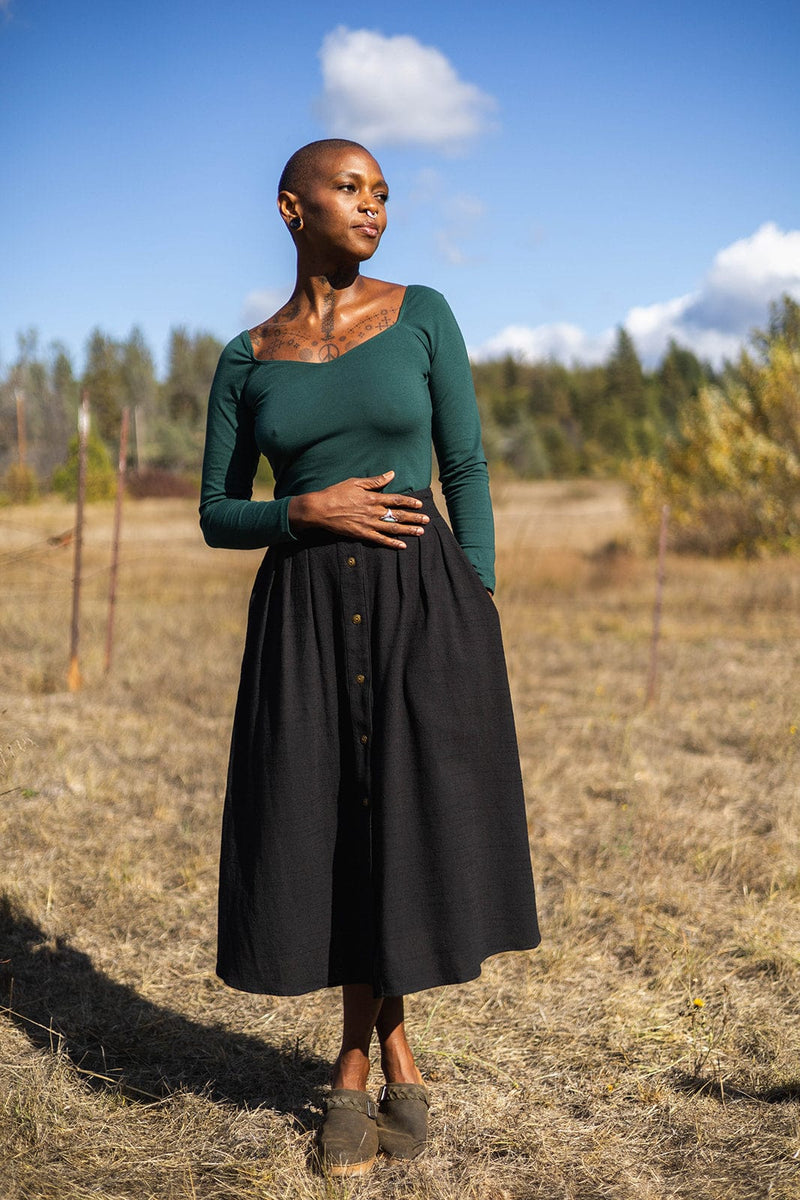 Field Day Top Camille Top in Emerald Cotton Knit