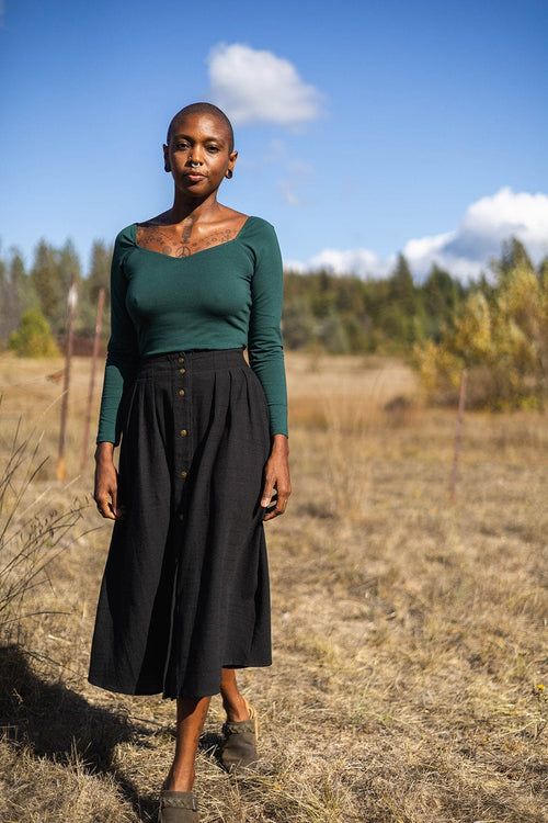 Field Day Top Camille Top in Emerald Cotton Knit