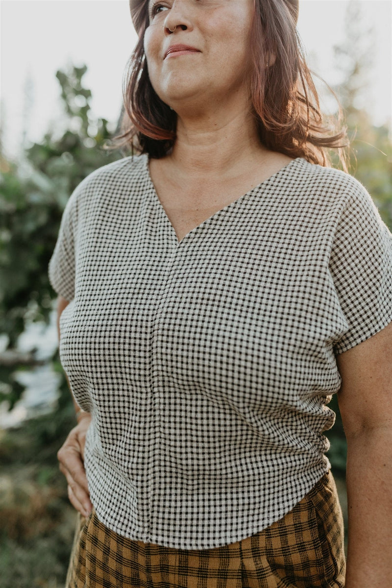 Field Day Top Dolman Top in Black & Oat Cotton Gingham