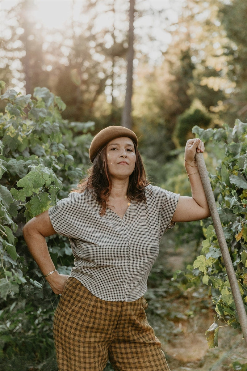 Field Day Top Dolman Top in Black & Oat Cotton Gingham