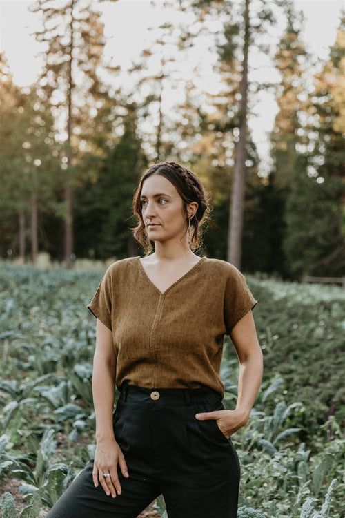 Field Day Top Dolman Top in Golden Checker