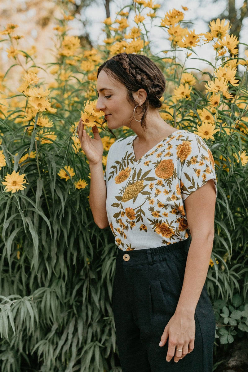 Field Day Top Dolman Top in Marigold Linen