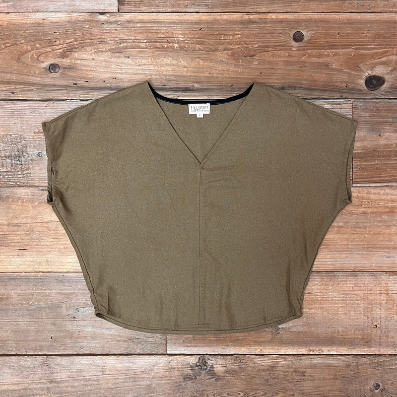 Field Day Top Dolman Top in Olive Raw Silk