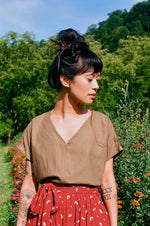 Field Day Top Dolman Top in Olive Raw Silk