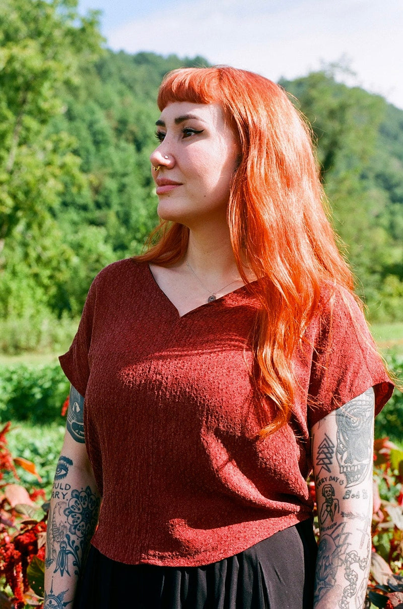 Field Day Top Dolman Top in Red Jacquard