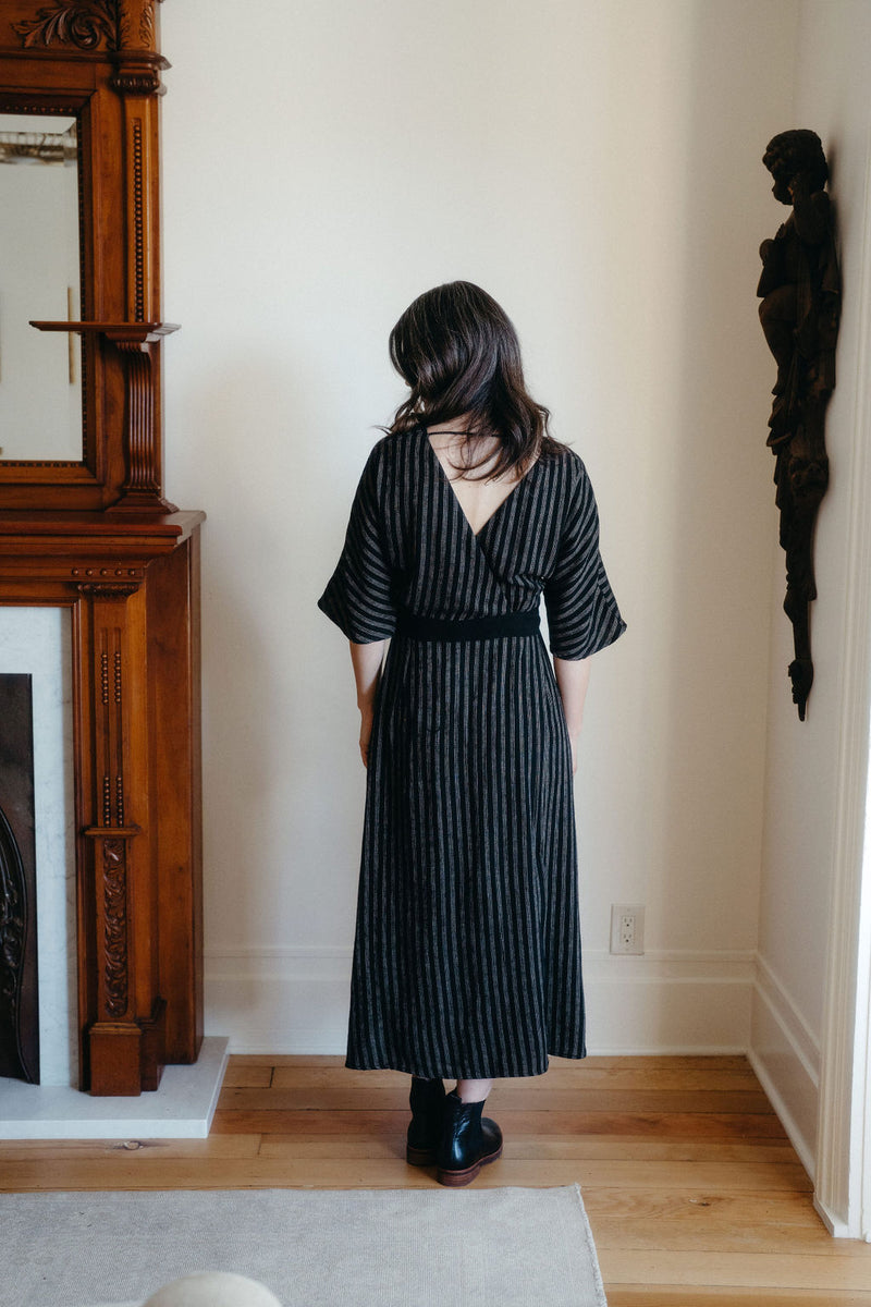 Diana Dress in Black 2 Tone Stripe Cotton