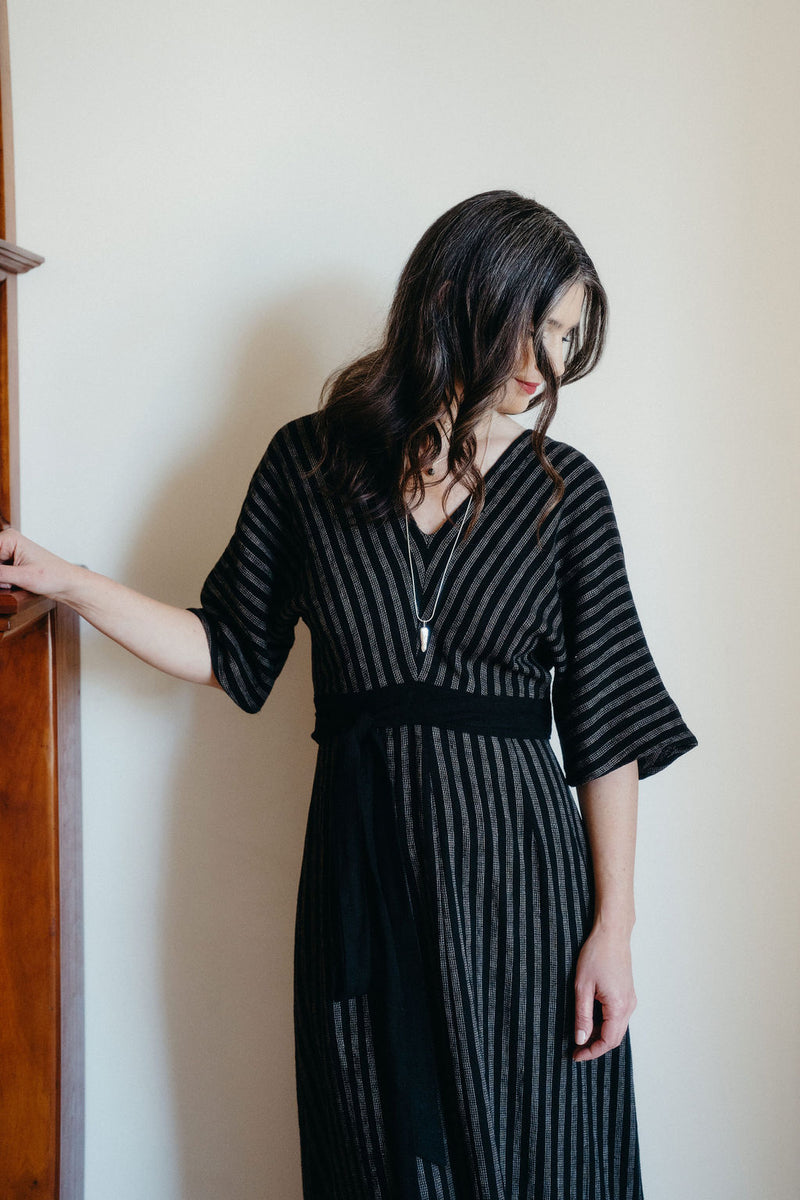 Diana Dress in Black 2 Tone Stripe Cotton