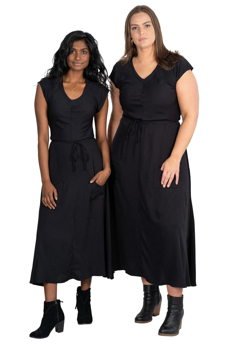 Field Day Dress Belted Bias Dress in Black