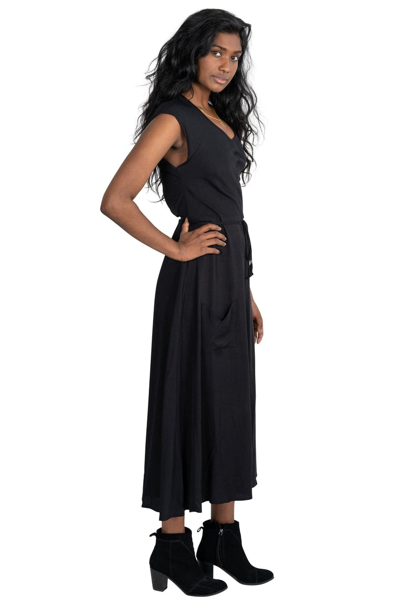 Field Day Dress Belted Bias Dress in Black