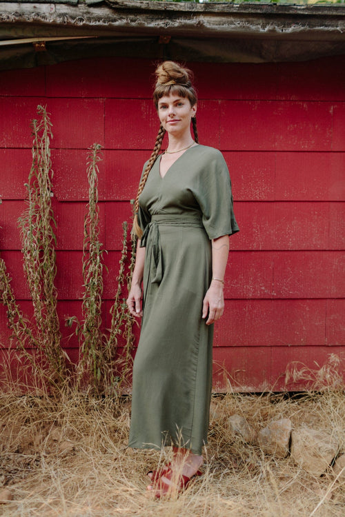 Field Day Dress Diana Dress in Olive Green Challis