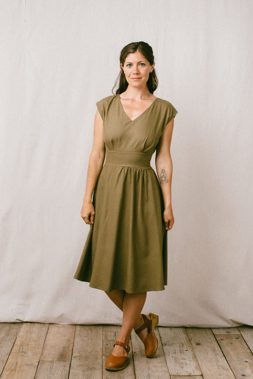 Field Day Dress Joy dress in Olive Raw Silk