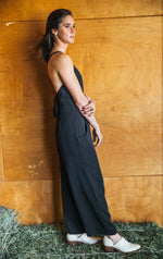 Field Day Jumpsuit Yolked Juniper Jumpsuit in Black Brushed Cotton