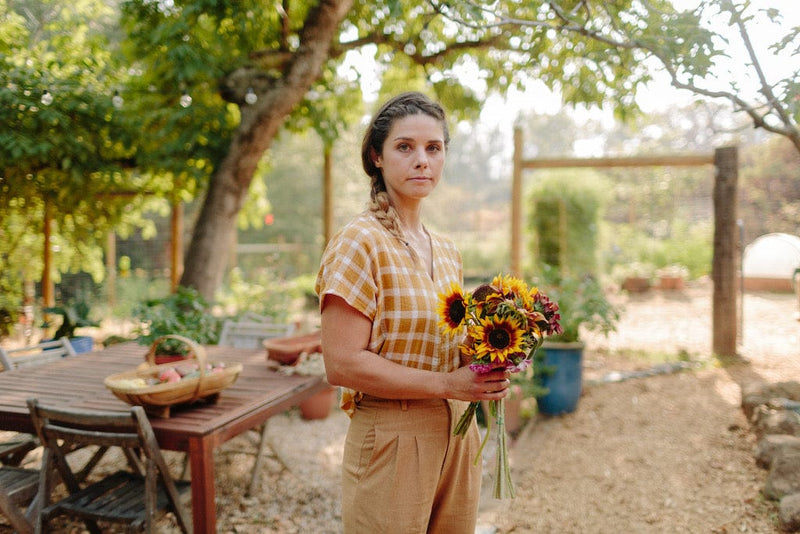 Field Day Top Dolman Top in Marigold Checker