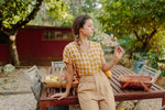 Field Day Top Dolman Top in Marigold Checker