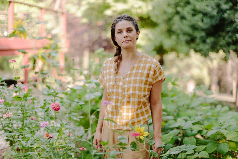 Field Day Top Dolman Top in Marigold Checker