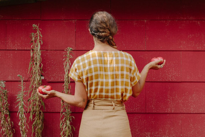 Field Day Top Dolman Top in Marigold Checker