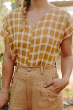 Field Day Top Dolman Top in Marigold Checker