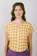 Field Day Top Dolman Top in Marigold Checker