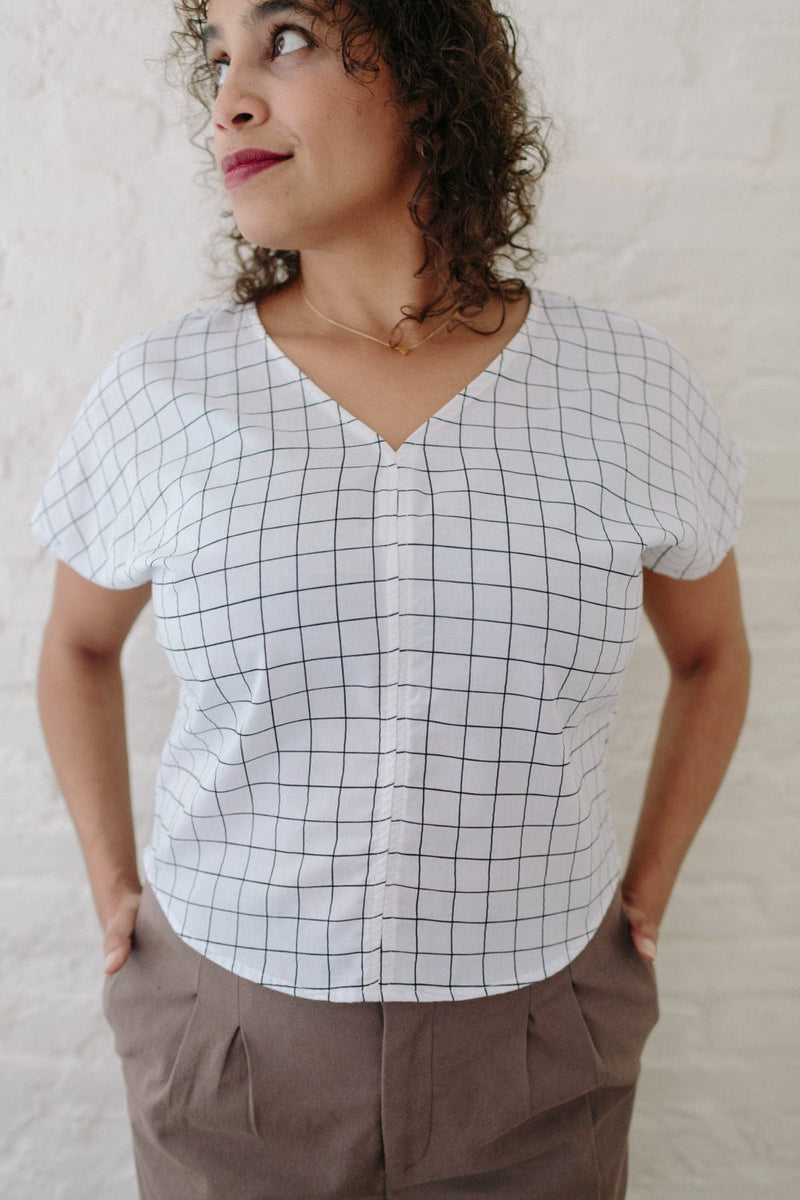 Field Day Top Dolman Top in White Squares